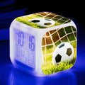 Square football pattern alarm clock for children's bedrooms with silent alarm functionality
