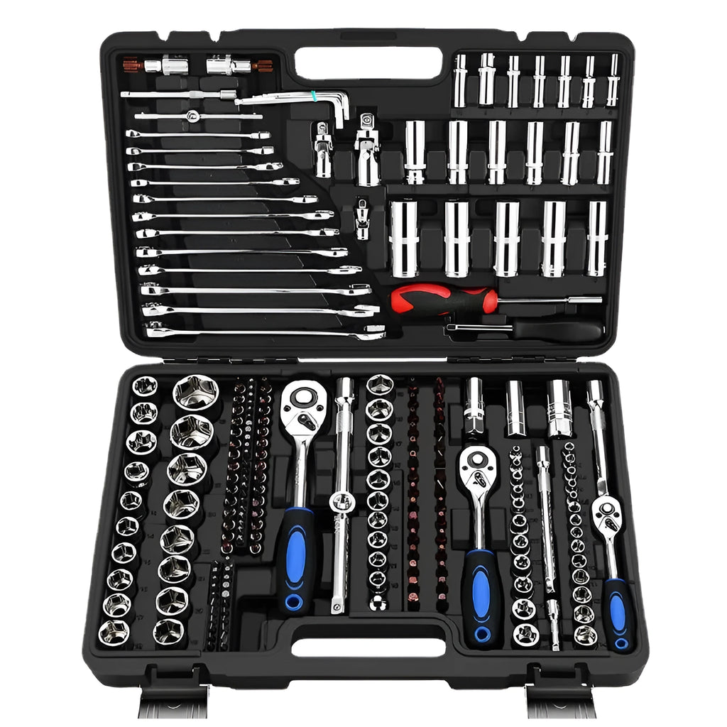 Socket ratchet wrench set in chromium vanadium steel with nickel plating finish