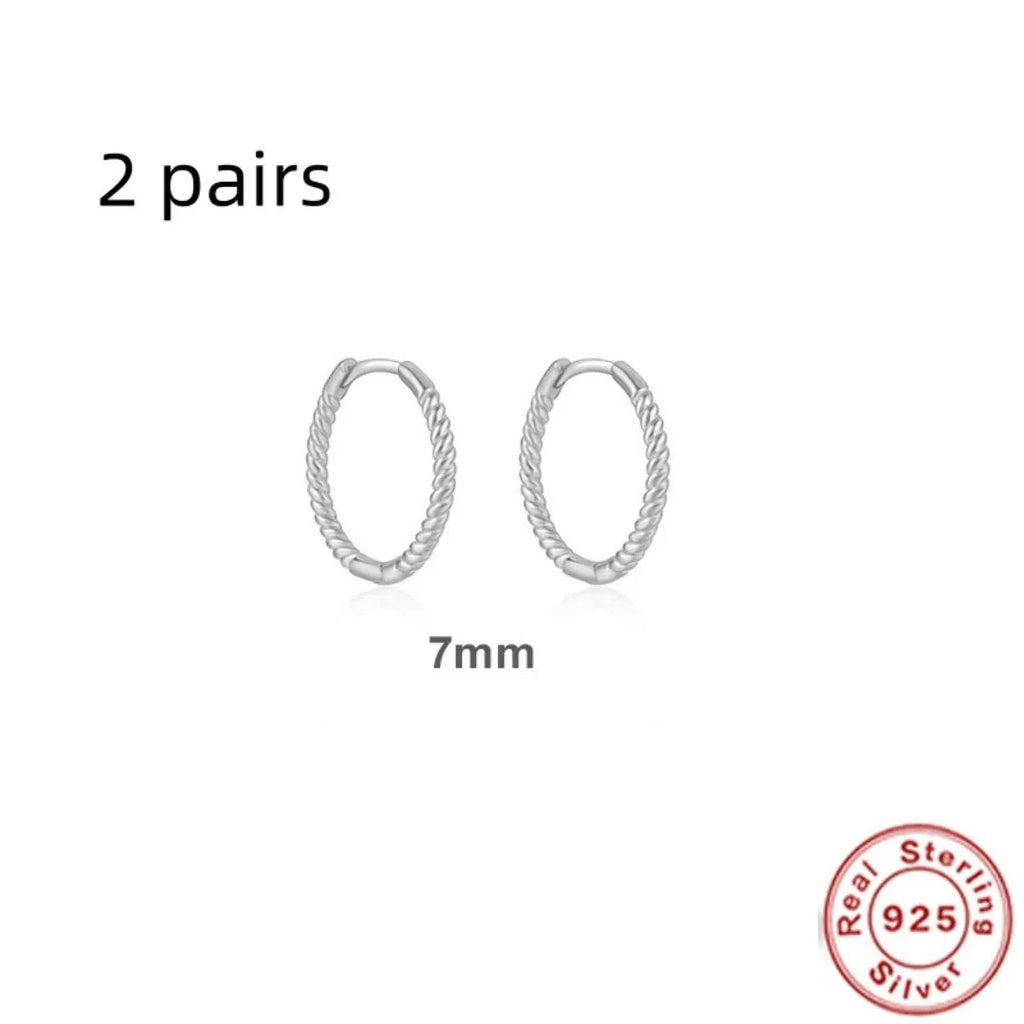 S925 sterling silver twist ring earrings in gold or white gold finish, available in 6mm 7mm 8mm 13mm sizes