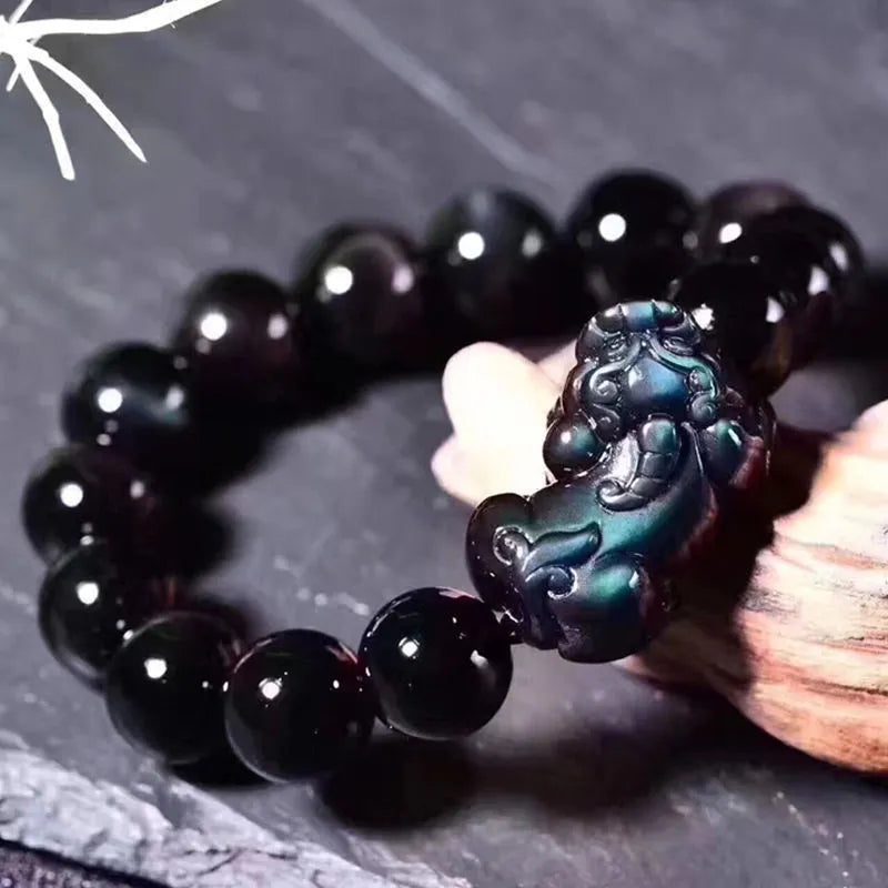 Natural ice colour eye obsidian bracelet showing crystal beads in five available sizes