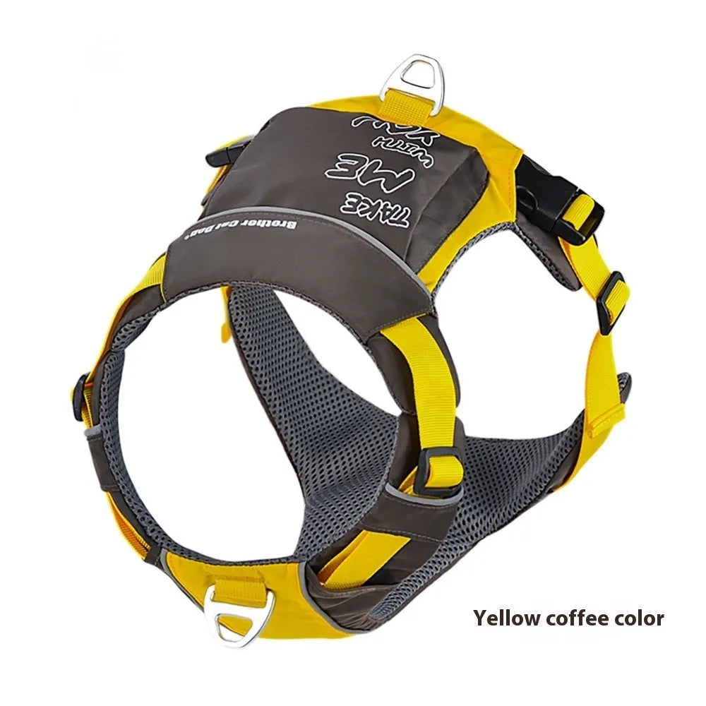 Orange blue nylon dog chest strap vest style with hand rope attachment for walking control
