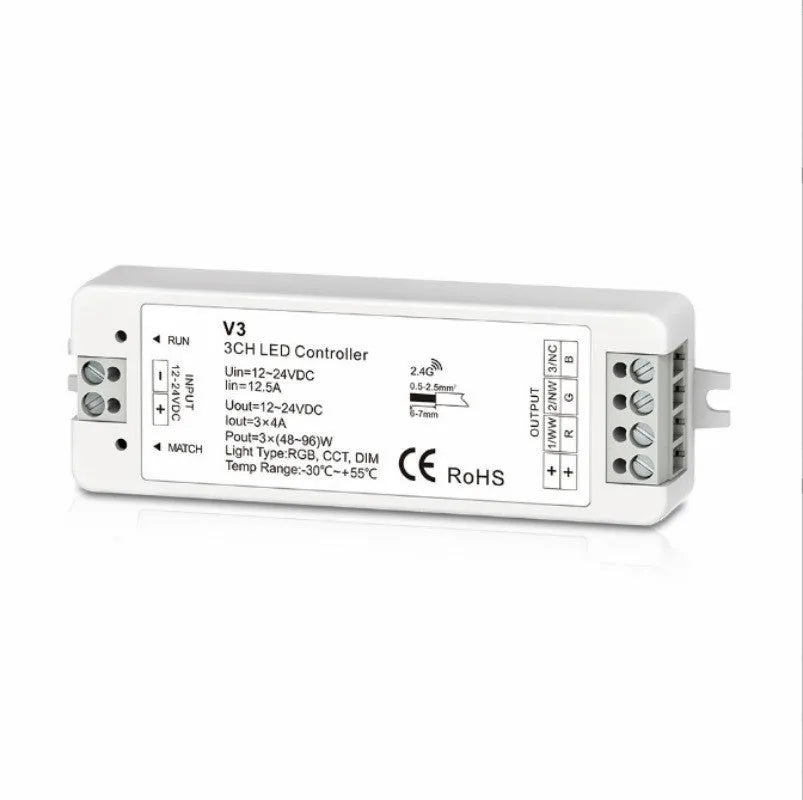 Black LED dimmer wireless RF switch 12-24V 8A RGB controller with remote control, 150x125x23mm
