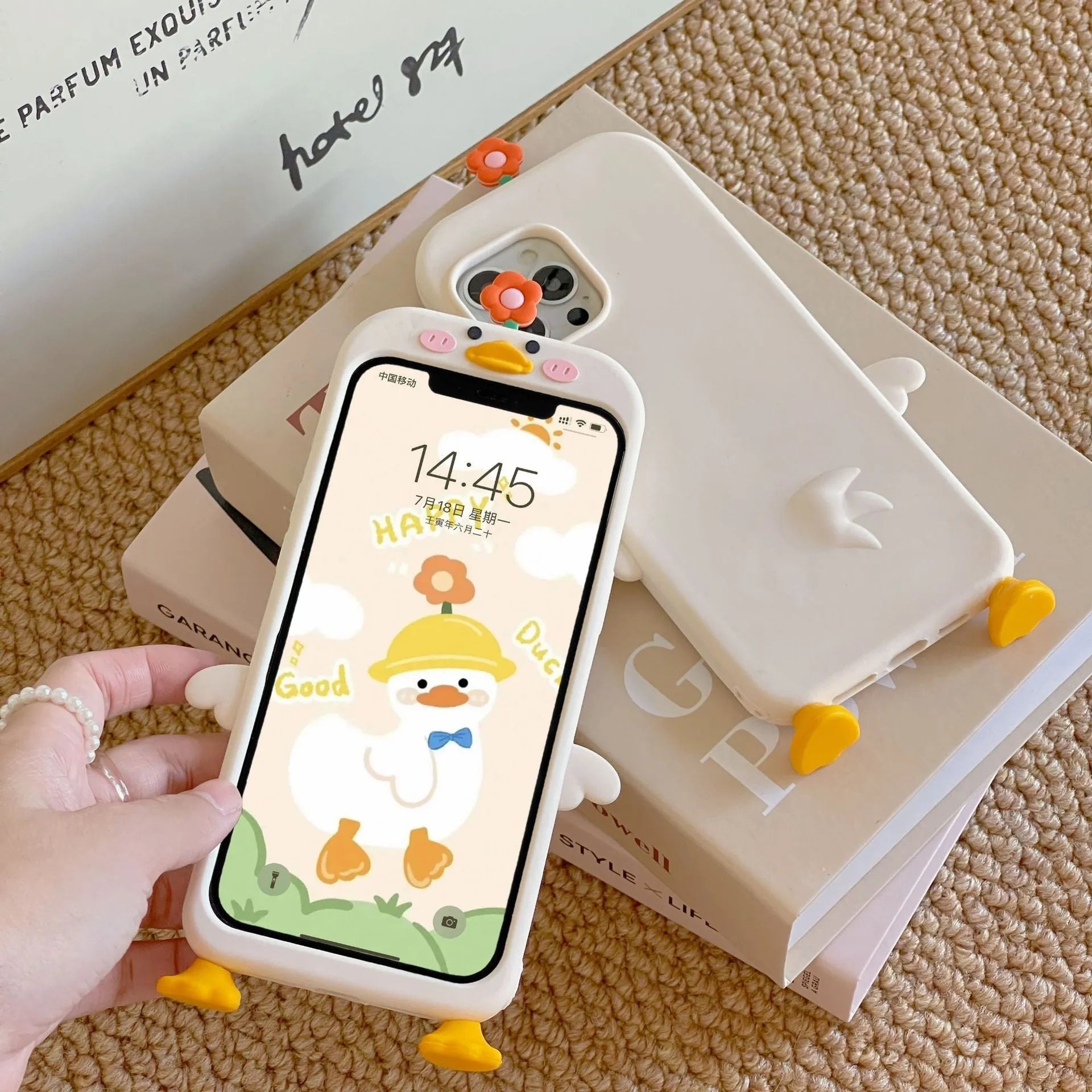 Creative stereo cute flower duck silicone phone case in Cute Duck colour for iPhone and Huawei models