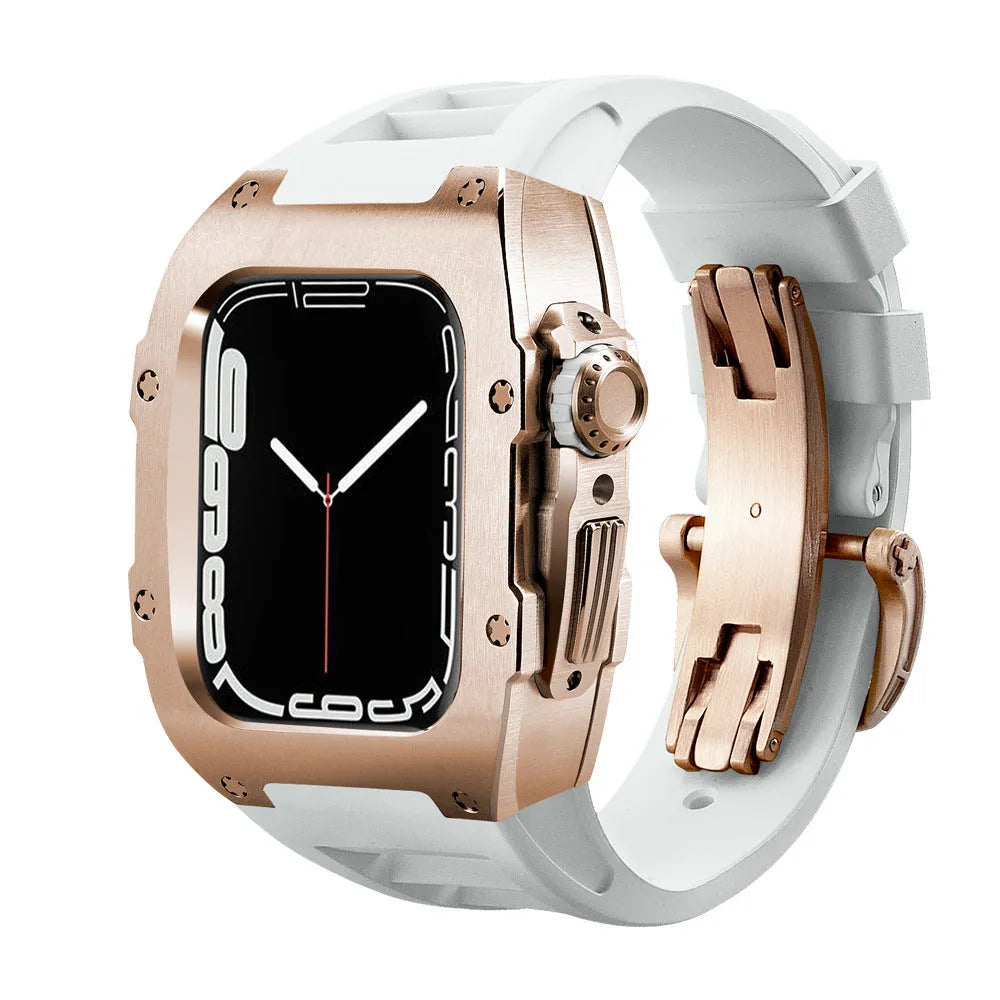 Titanium alloy watch case for Apple Watch 44mm and 45mm in black with rose gold accents