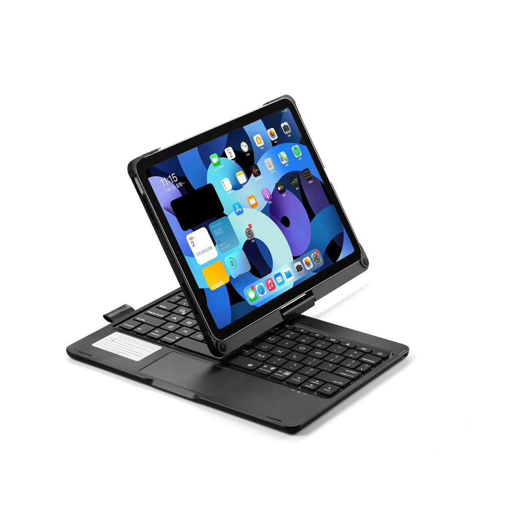 Rotating Bluetooth keyboard with backlight for iPad Pro and Air tablets in black, silver, or rose gold