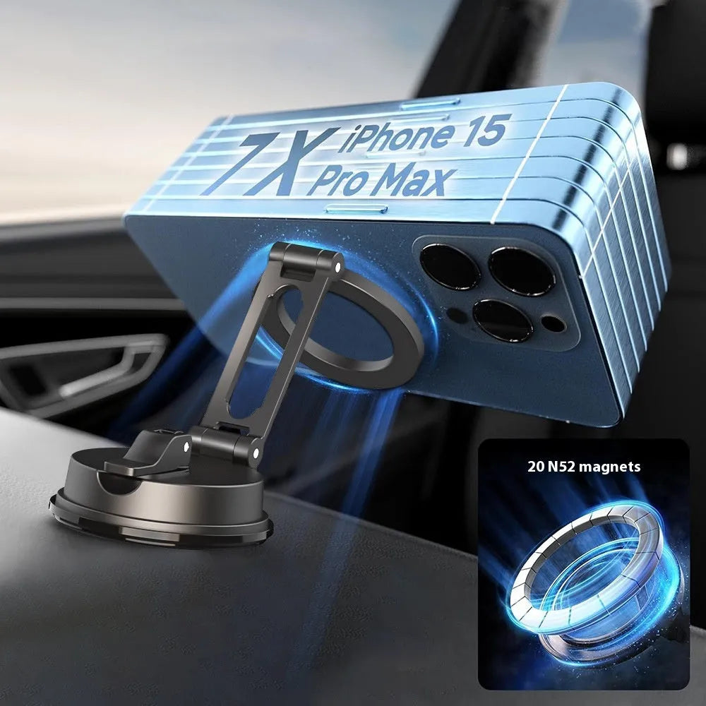 Black car magnetic phone holder with suction cup mount and 360-degree rotating ball joint