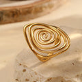 Geometric spiral laid open ring in stainless steel, unisex retro style, available in colours F1679 and F1680