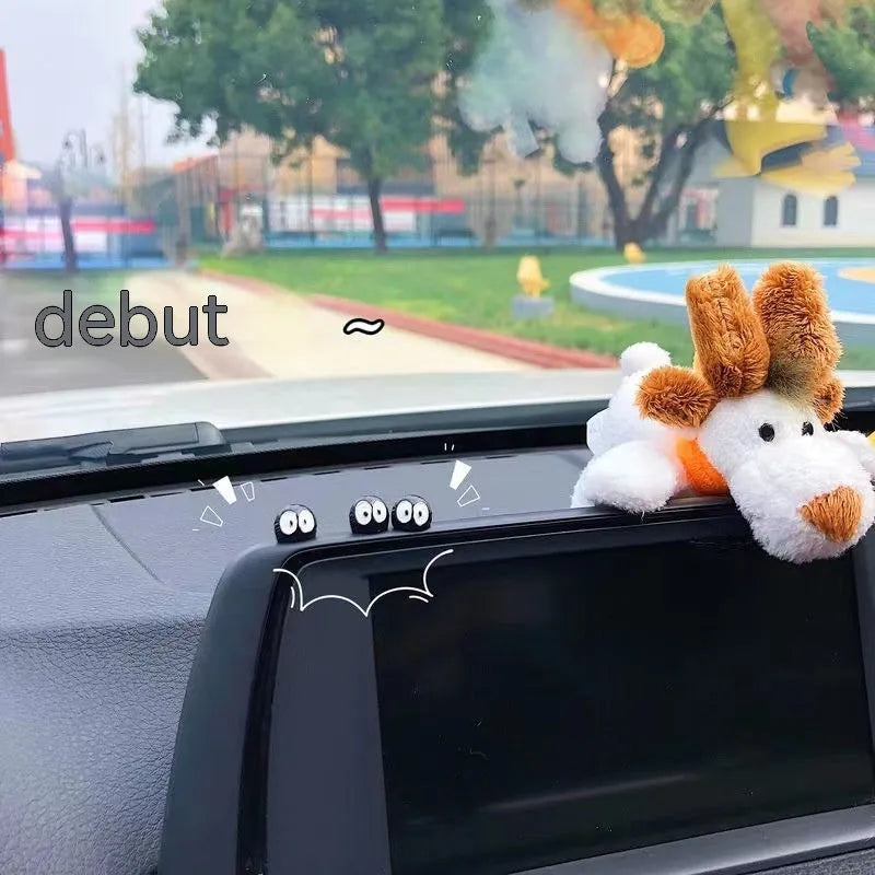 Small black cartoon coal ball resin decoration for car interior with traceless tape