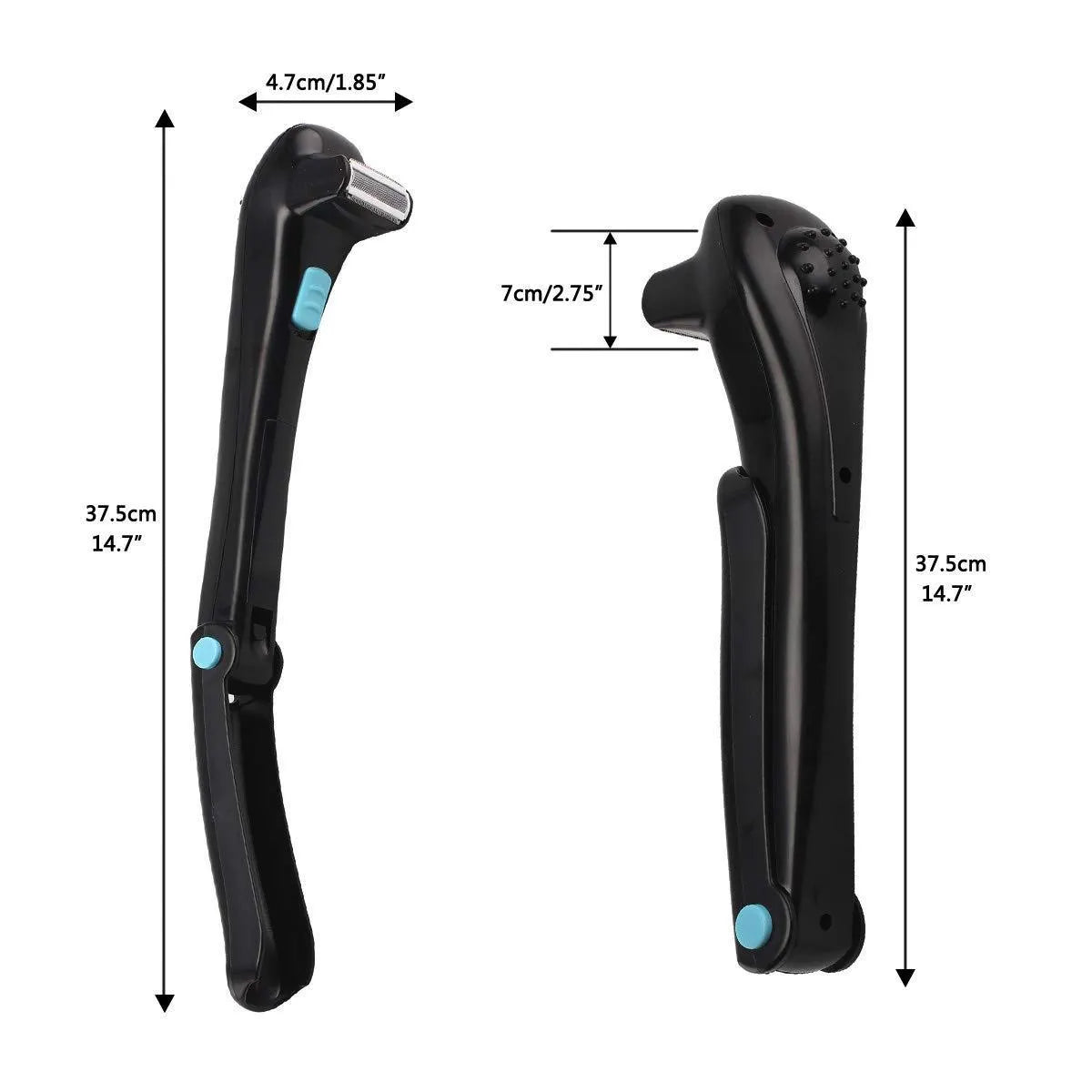Black foldable electric body shaver showing compact storage design