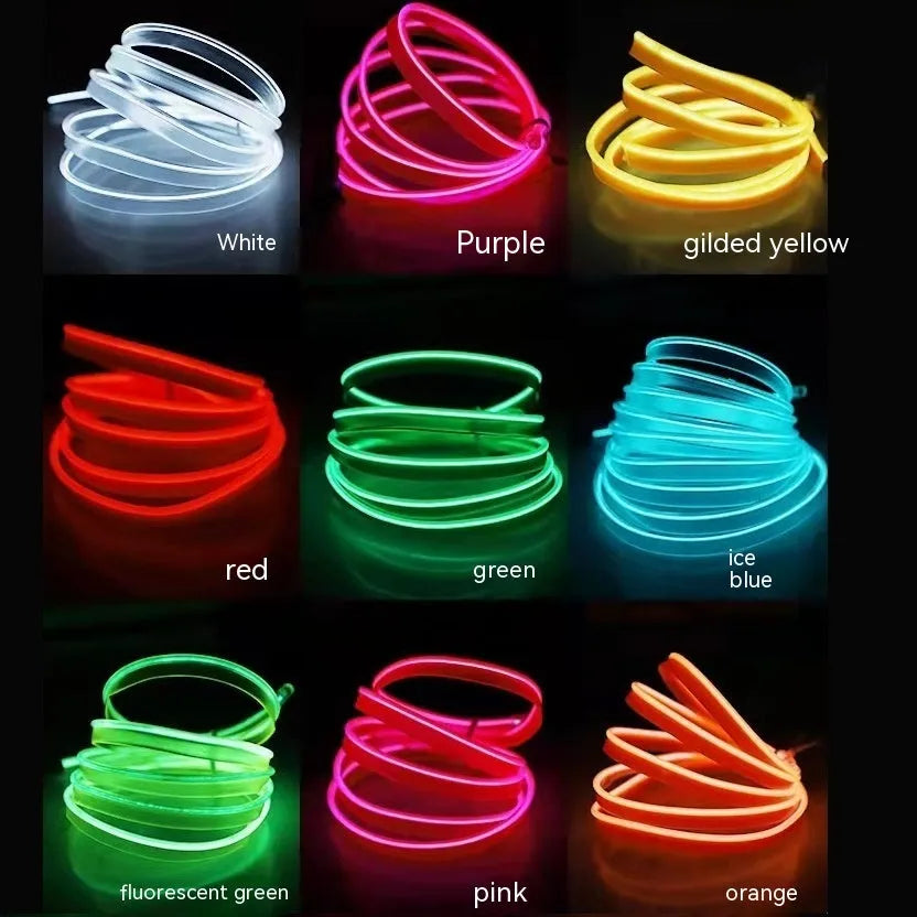 Six-metre long USB-powered LED light strip for car interior ambient lighting in various colours.