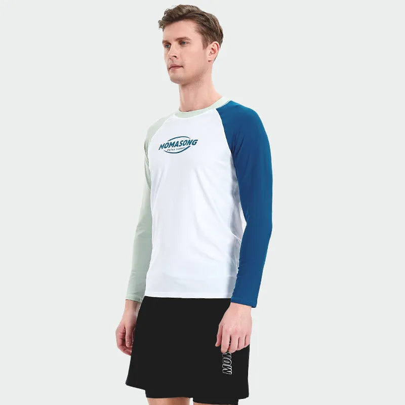 Men's white top and swim trunks set for beach swimming and water sports