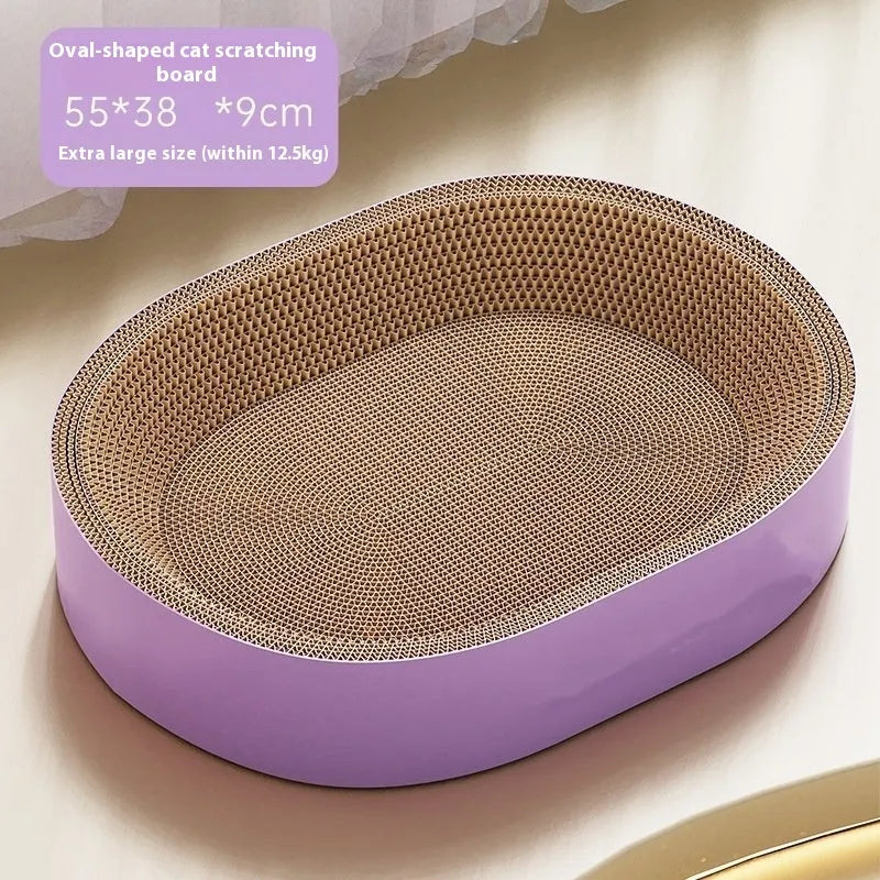 55cm oval green corrugated paper cat scratch board with integrated cat nest design
