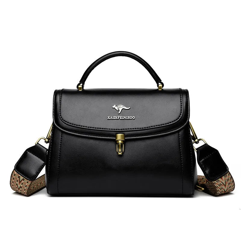 Women's textured PU crossbody handbag in black, 24x13x20cm, with sewing line detail and single shoulder strap