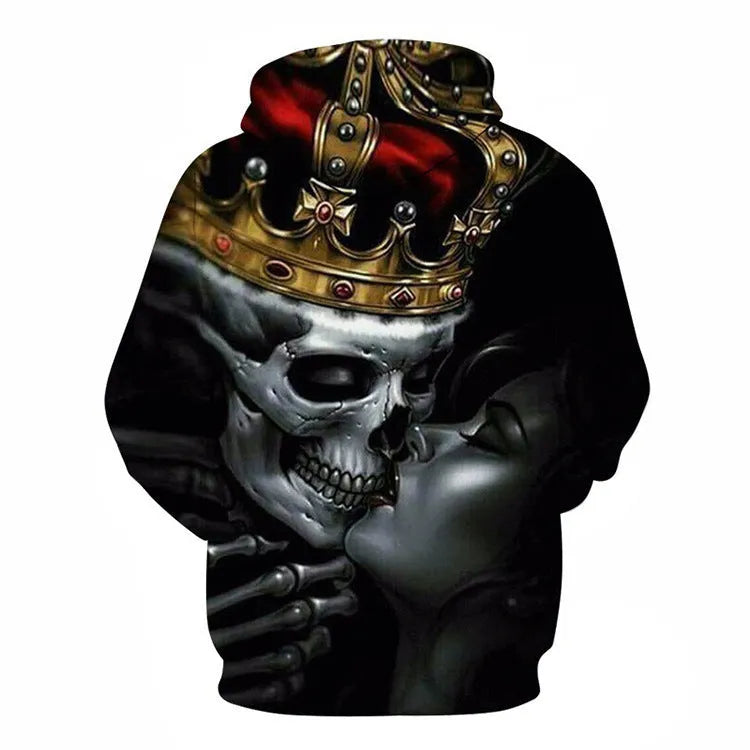 Men's loose pullover hoodie with digital print, hooded collar, long sleeves, polyester fabric, sizes XXS to 6XL