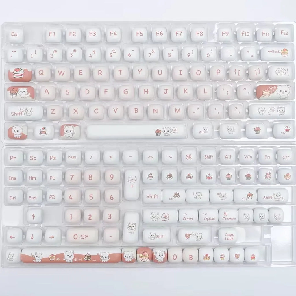 Dessert cat cartoon mechanical keyboard key cap set with sublimation printing and colourful design