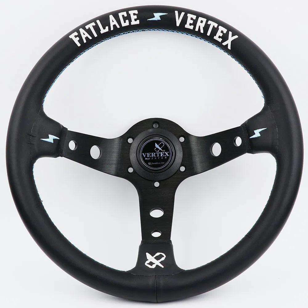 Black deep concave alloy racing steering wheel showing 330mm diameter and Vertex design options.