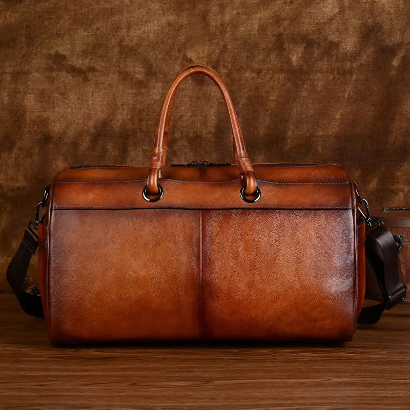Handmade retro leather bag in vintage brown with top layer cowhide construction
