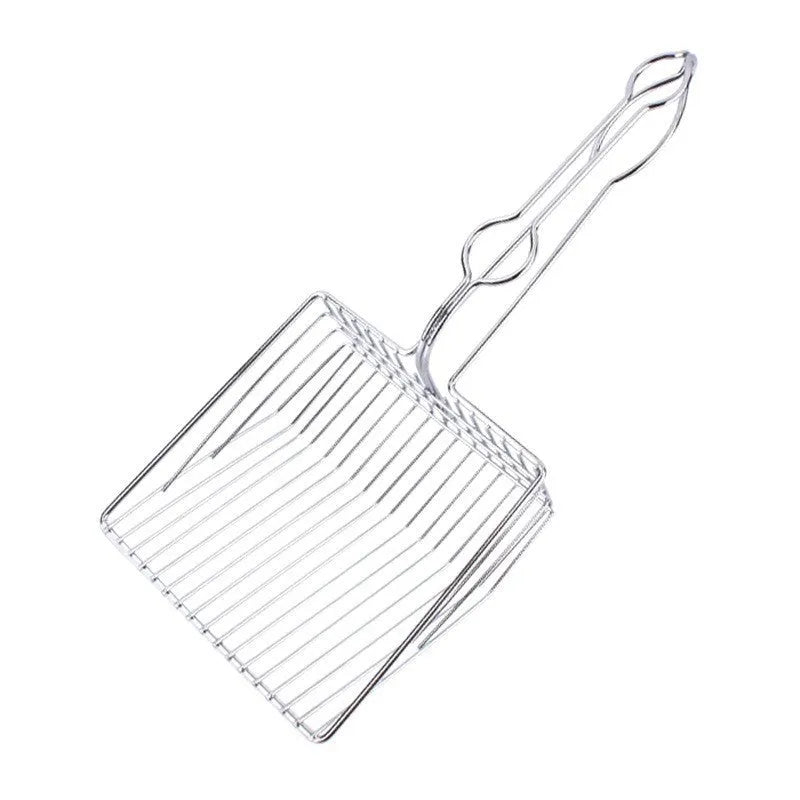 Iron cat litter scoop with electroplating, two size options, small and large, on a neutral background