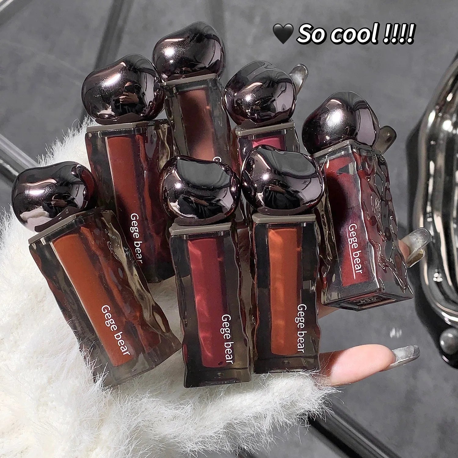 Glacier Lava Lip Lacquer tube showing water light mirror finish in one of seven colour options 01-07