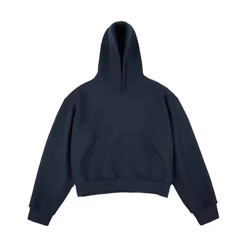 Short men's black Chinese cotton composite silver fox velvet hooded sweater with long sleeves on a mannequin.