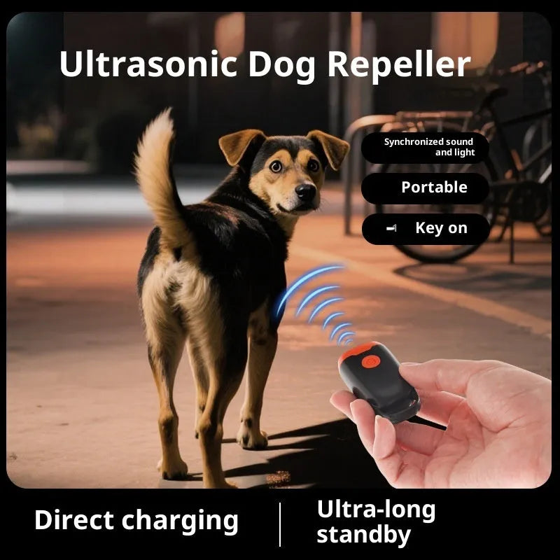 Mini ultrasonic dog dispeller in black and orange, 3x2x6cm ABS plastic portable bark stopper
