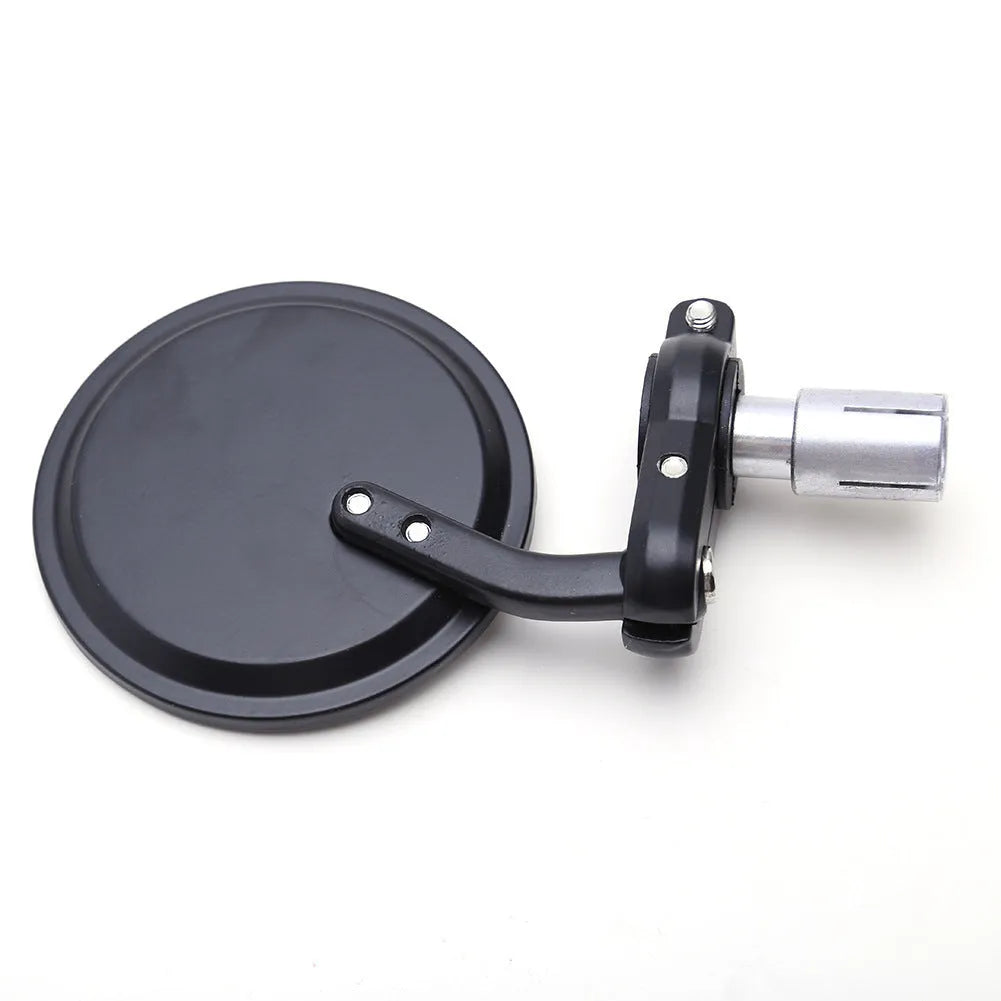 Black motorcycle handlebar rearview mirror with spherical glass and aluminium cover for 22mm bars.