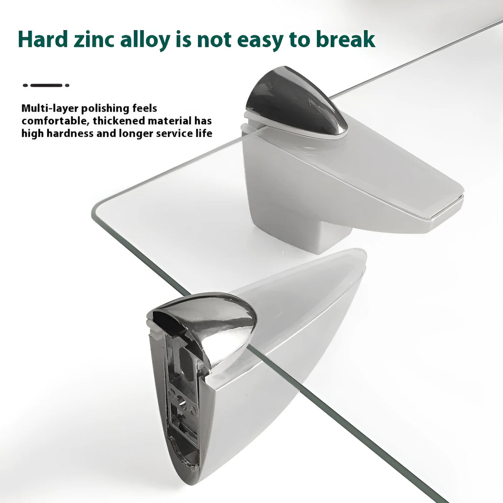 Electroplated metal adjustable clip holder for glass partitions and display panels.