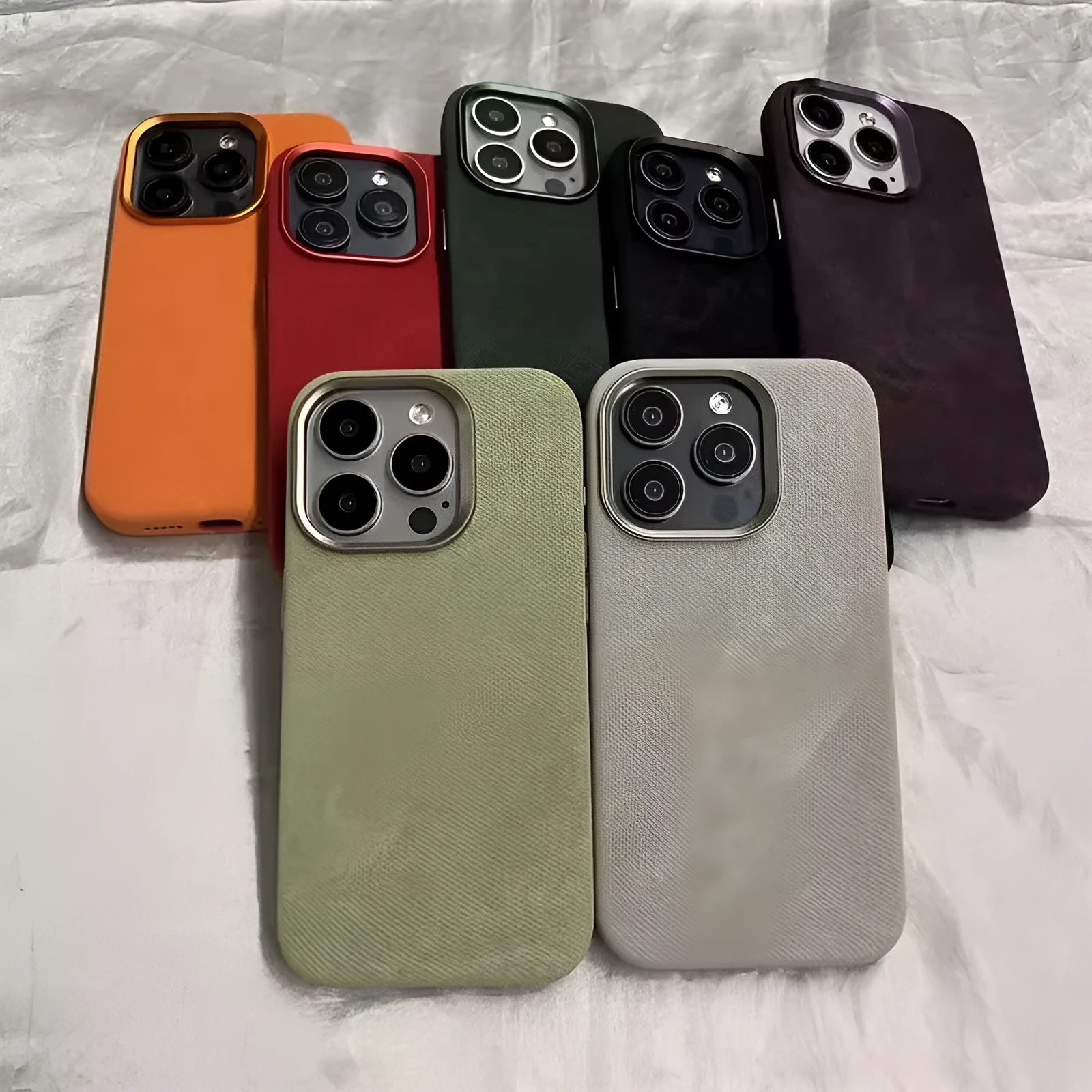 Flannel magnetic suction phone case in plaid pattern for iPhone, available in gray colour