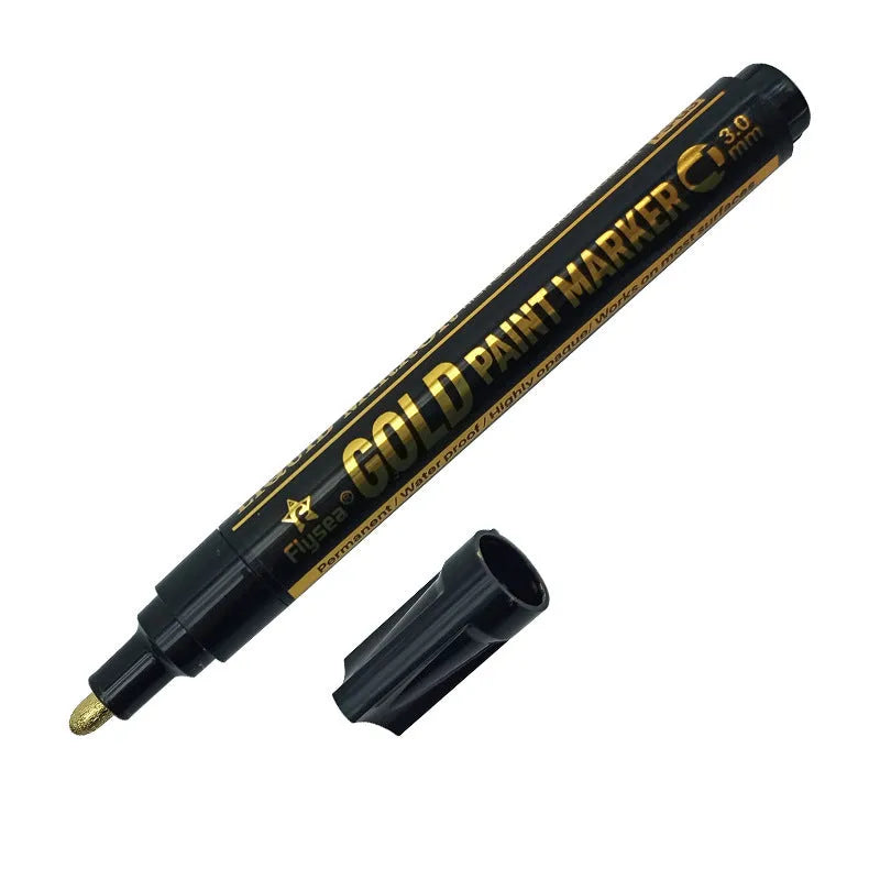 Flysea 3.0mm chrome metal marker pen with reflective paint for writing on multiple surfaces.