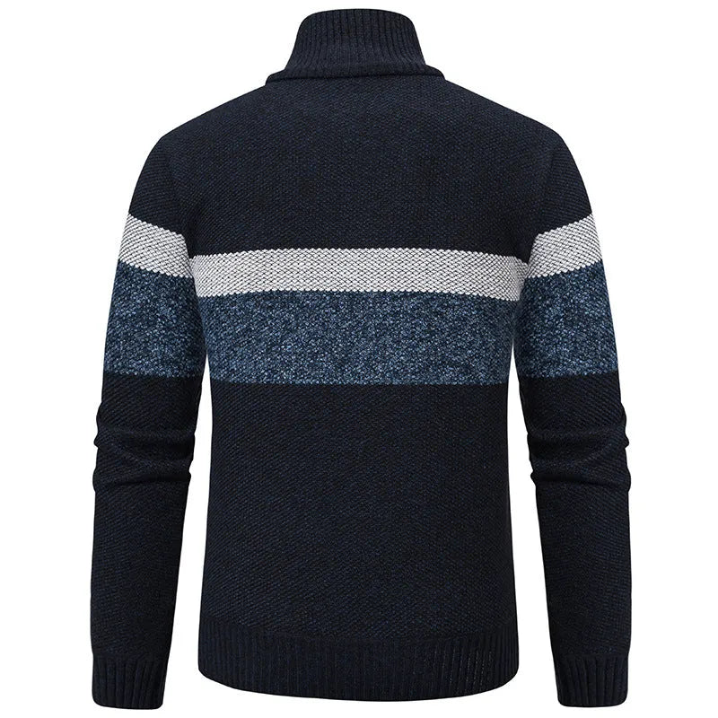 Plus size stand collar knitted sweater in purplish blue, loose thickened polyester pullover with long sleeves