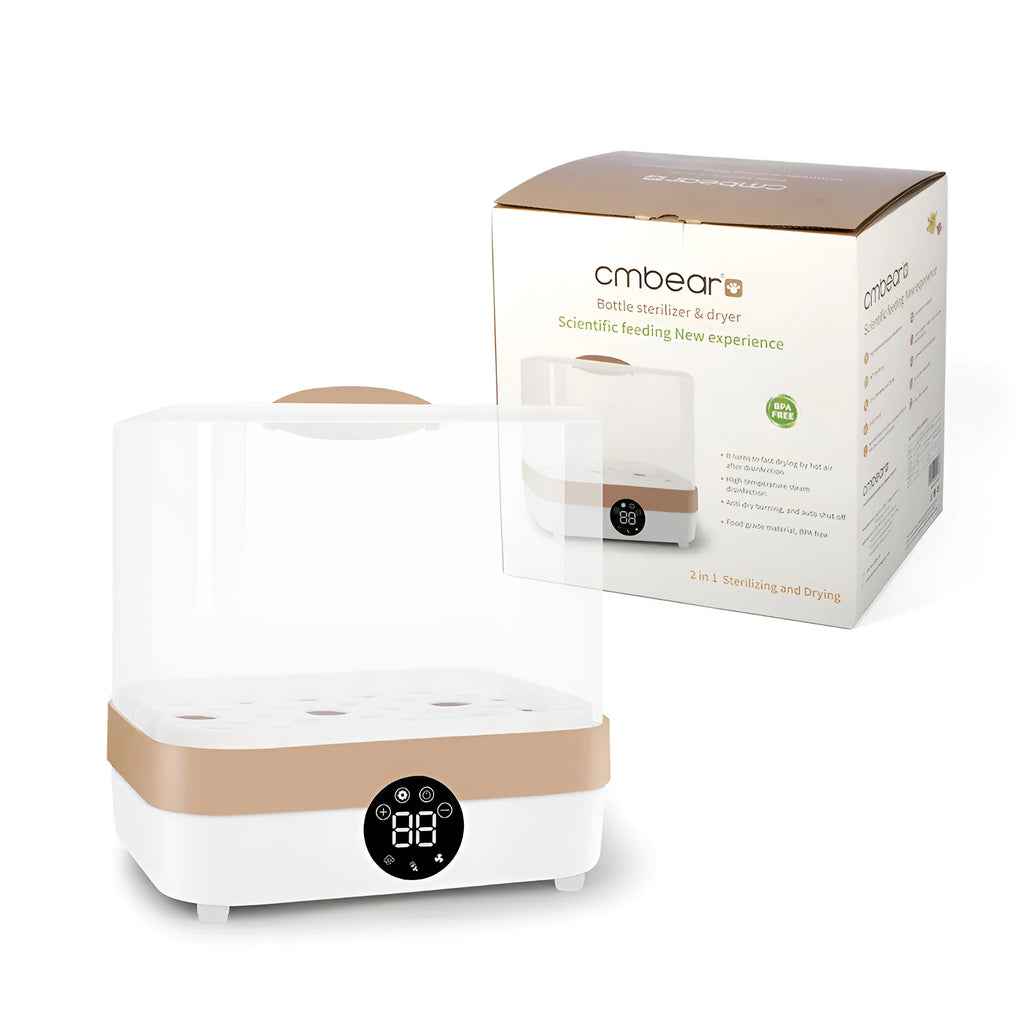 ZRX-0860 baby bottle steriliser and dryer with polypropylene body, 400W, showing unit with bottles inside