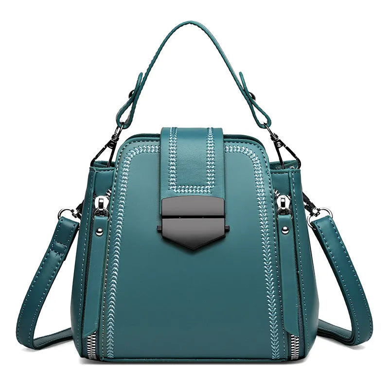 Square vertical soft PU leather ladies handbag with sewing thread detail