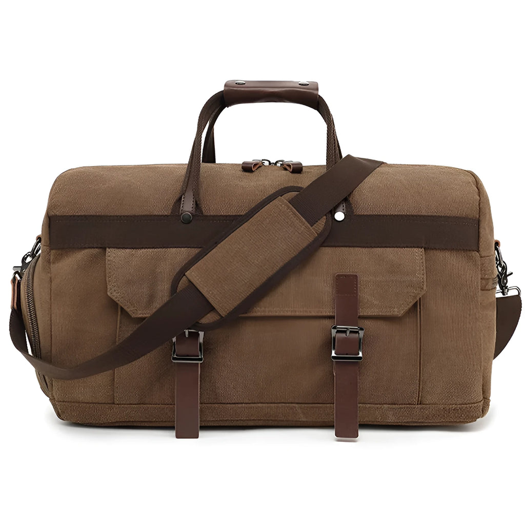 Men's canvas crossbody travel bag with retro styling in black, brown or grey colours
