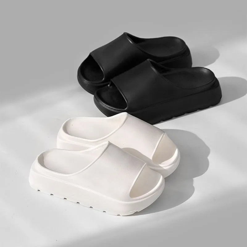 Women's fish mouth slippers with 5.5cm thick EVA soles in beige, black, khaki, or rose red colours
