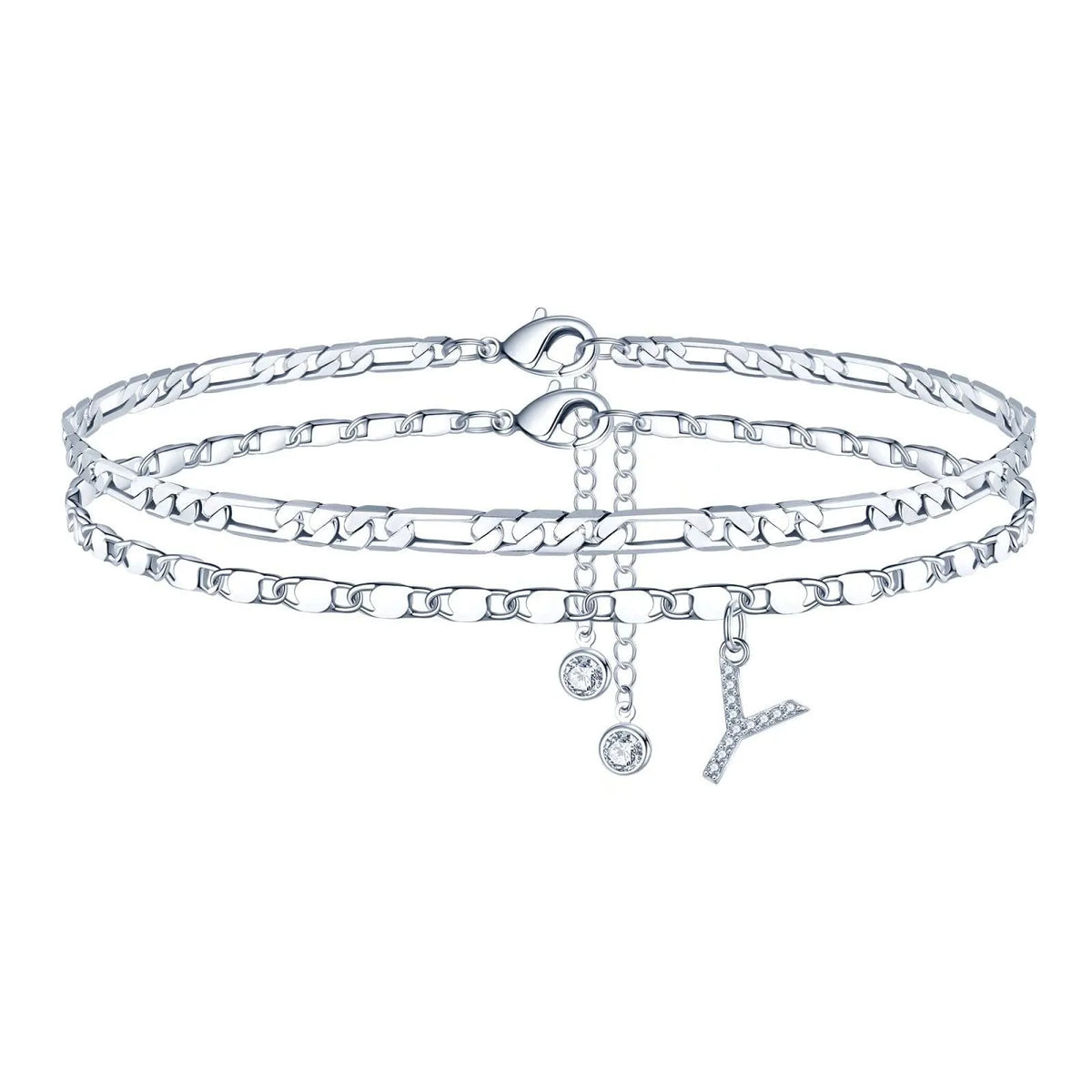 Copper double circle anklet with alphabet letters and silver colour finish