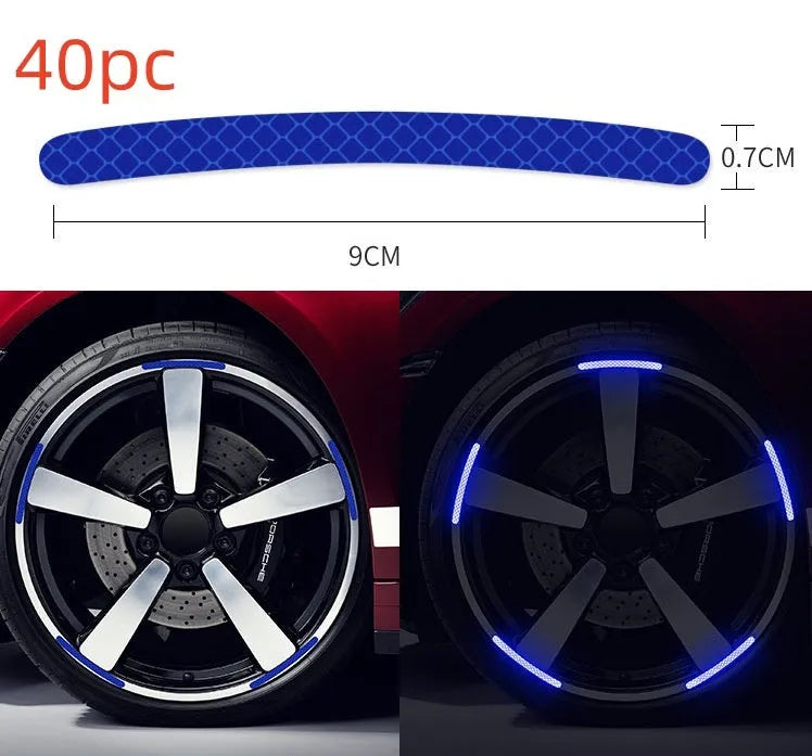Twenty arc-shaped PVC reflective stickers for car wheel hub application in selected colour