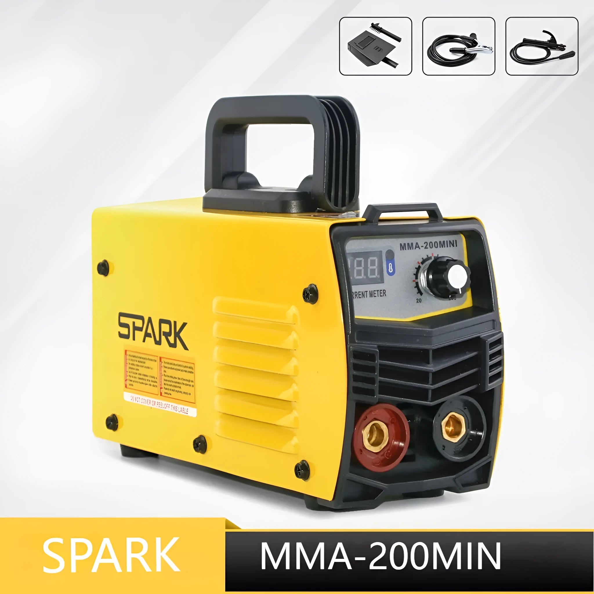 MMA-200MIN 220V DC welding machine with welding tongs, grounding clamps, face shield and brush hangers