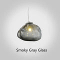 Modern fabric chandelier with glass shade in clear, amber or smoke grey colour options