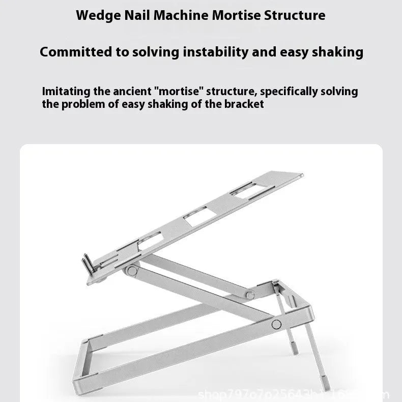 Aluminium alloy folding notebook cooling rack showing its 270mm by 210mm platform in a silver colour.