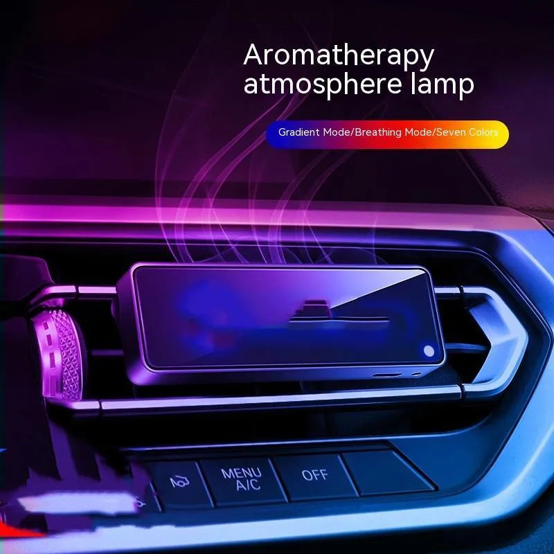Black automobile air outlet aromatherapy ambience light with LED lighting and perfume function