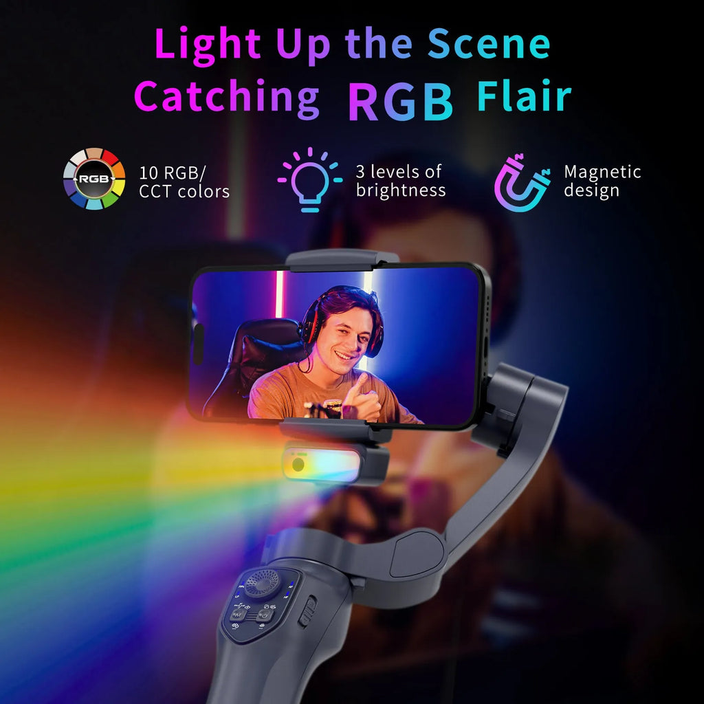 Foldable RK series handheld tripod head stabiliser in gun metal colour with USB port.