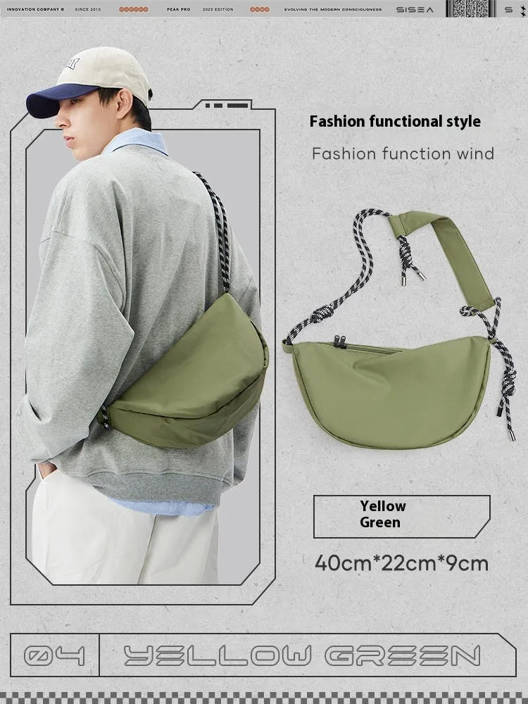 Men's lightweight nylon messenger bag in solid colour with large main compartment for daily use