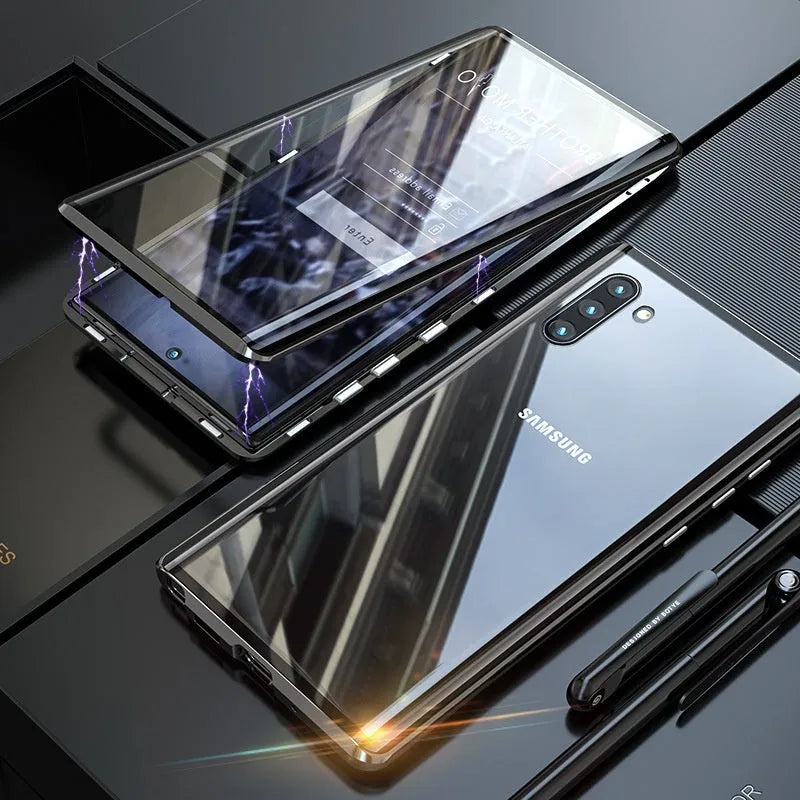 Double-sided glass metal phone case for Samsung S22 Ultra S22 Plus S21 in black green silver red blue purple gold