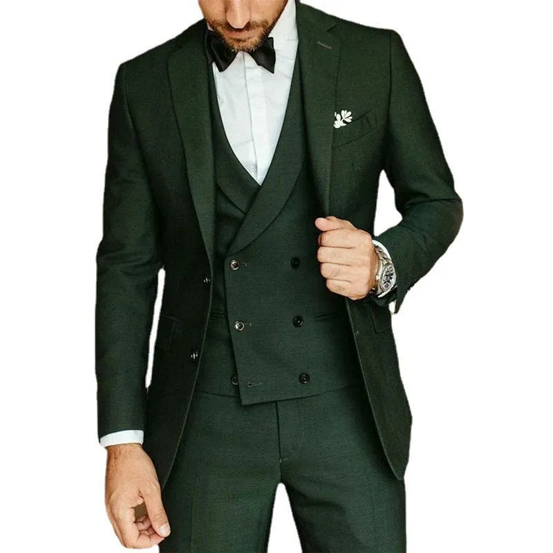 Men's swallowtail party suit set with slim jacket, trousers, and vest in cotton, available in multiple colours