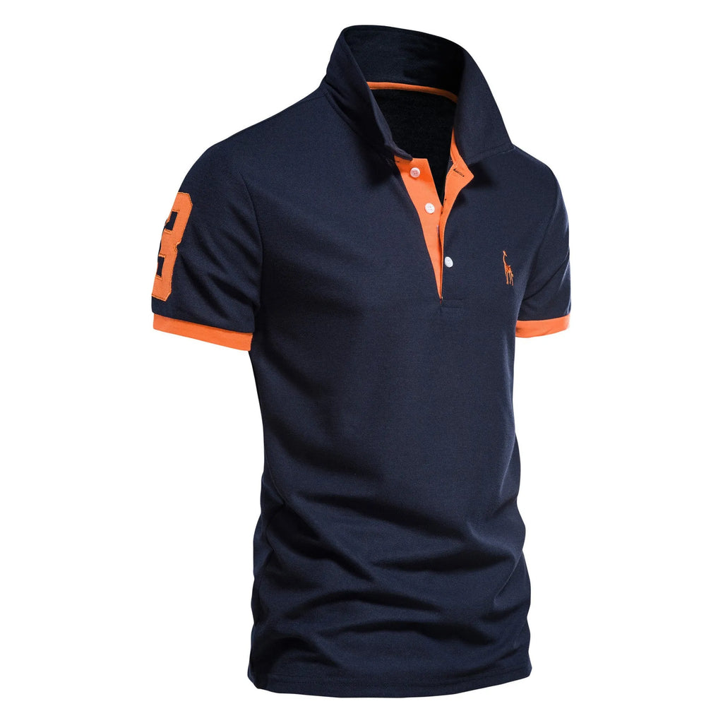 Men's slim fit T-shirt with embroidered deer design on chest, shown in multiple colour options