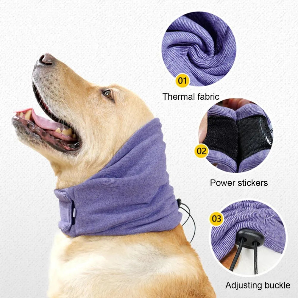 Polyester dog head cover hoodie in black or purple for noise reduction anxiety relief with ear wrap design
