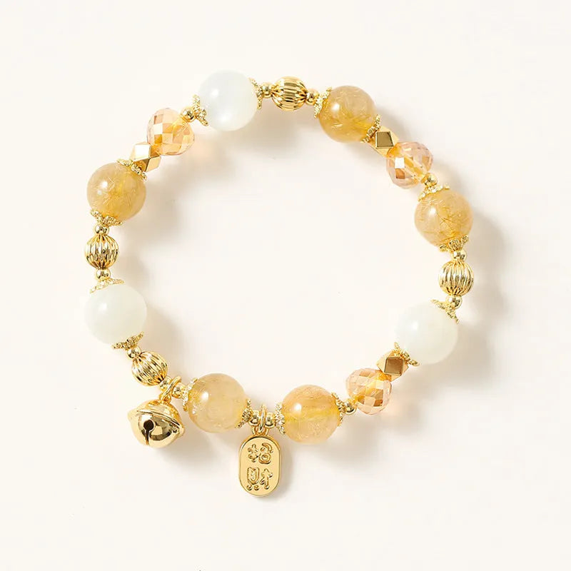 Gold rutilated quartz crystal bracelet with electroplated finish in Korean style design