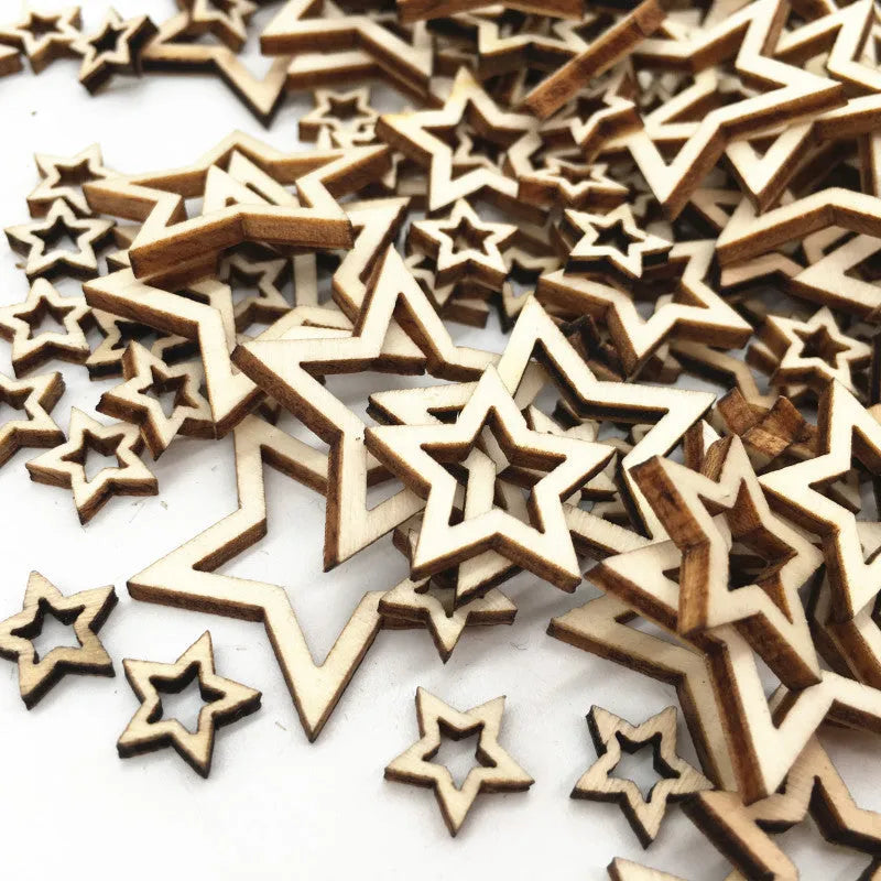MDF five-pointed star hollow pendants in 10mm 20mm and 30mm sizes for home decoration