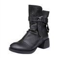 Women's retro ankle boots with genuine leather upper and chunky heel in black and brown colour options