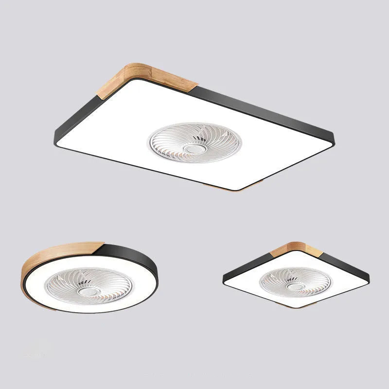 Nordic style solid wood ceiling fan with integrated PVC lampshade in rectangular, round, and square shape options